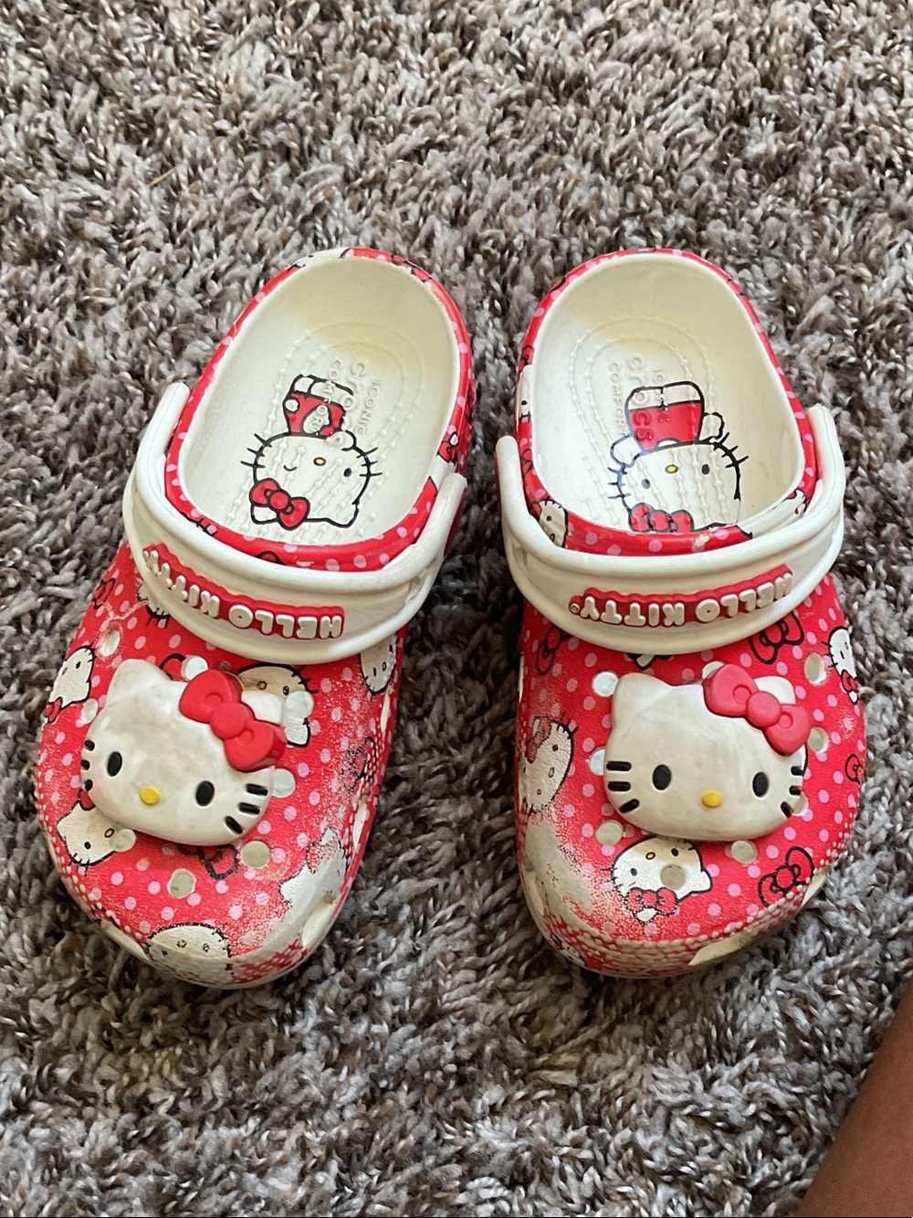 CROCS Kids Hello Kitty Red and White Clog Shoes